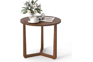 Giantex Round Side Table, 22.5’’ Sofa Couch End Table w/Wood Legs, Farmhouse Circle Nightstand for Small Spaces, Compact Acce