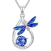 Zorlioy Diamond Dragonfly Necklace for Women 925 Sterling Silver Sapphire and Lab-Grown Diamond Enamel Blue Dragonfly Pendant Necklaces Christmas Birthday Gifts