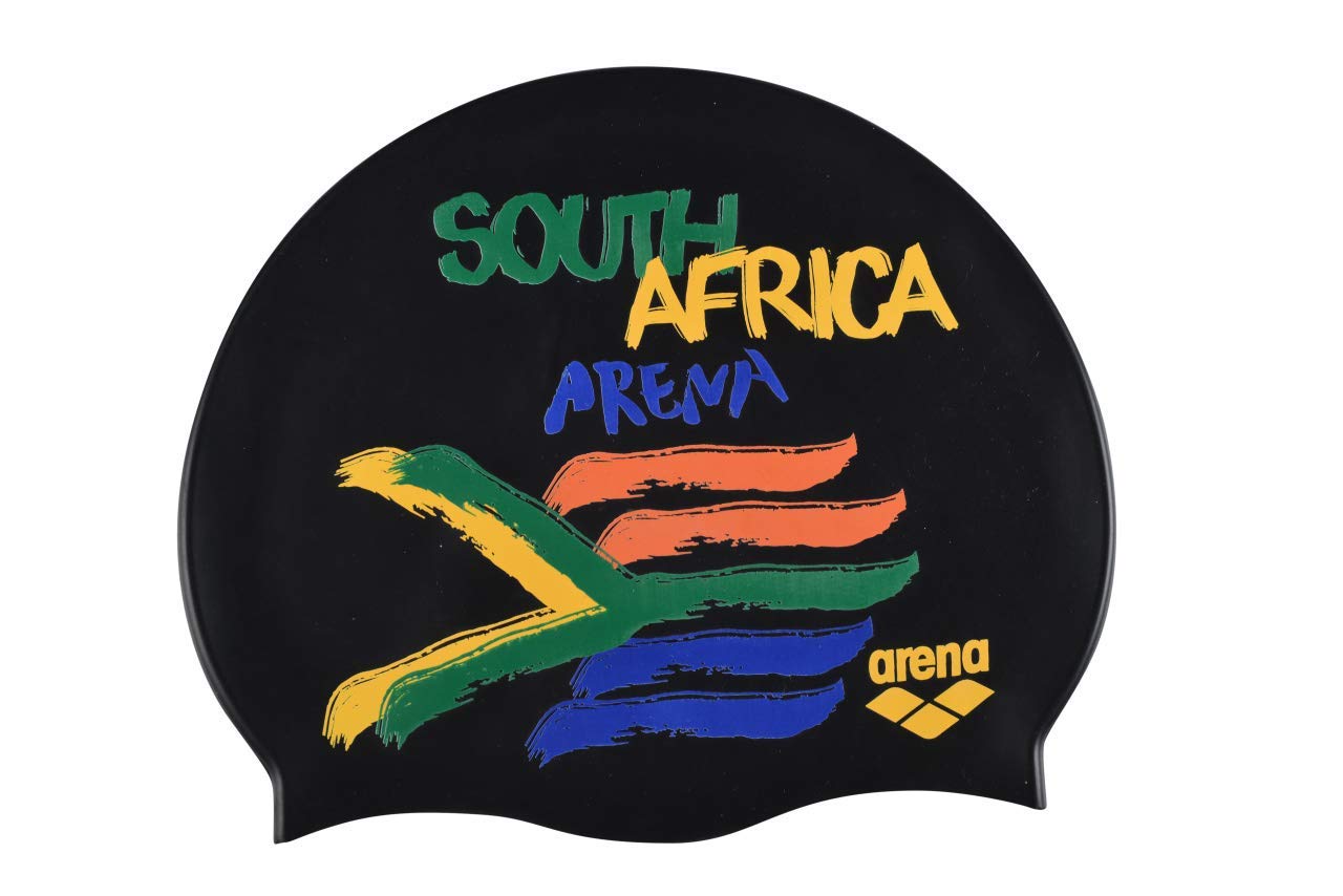 Arena Unisex Flags Silicone Swim Cap for Women and Men, Chlorine Protection for Fitness Swimming Reinforced Edge Bathing Cap, South Africa