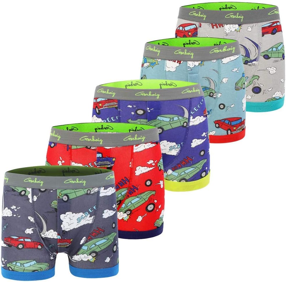 Gorboig Boys Boxer Briefs Toddler Kids Underwear Dinosaur Truck 5 Pack 3-10Y