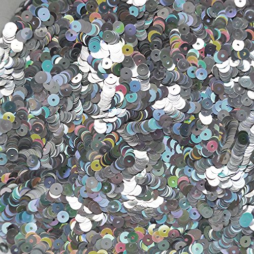 5mm Flat Round Sequin Paillettes ~ Silver Lazersheen Reflective Iridescent Metallic ~ Loose sequins for embroidery, bridal, applique, arts, crafts, and embellishment. Made in USA.