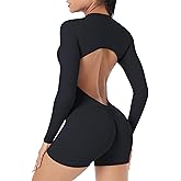SEAUR One Piece Workout Jumpsuits for Women Backless long sleeve zipper Jumpsuits V Back Scrunch Butt Yoga Romper
