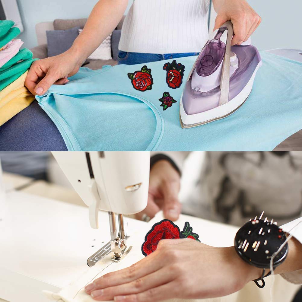 14PCS Flower Iron-on Patches, Embroidered Flower Rose Sew on Patch Applique Clothes Jackets Jeans Dress Hat DIY Accessory