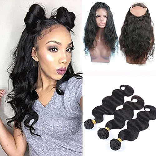 Shengji Hair Pre Plucked 360 Lace Front Closure with Bundles for Black Women Brazilian Virgin Human Hair 7a Body Wave 360 Lace Frontal with Baby Hair (18 inch with 20 22 24)
