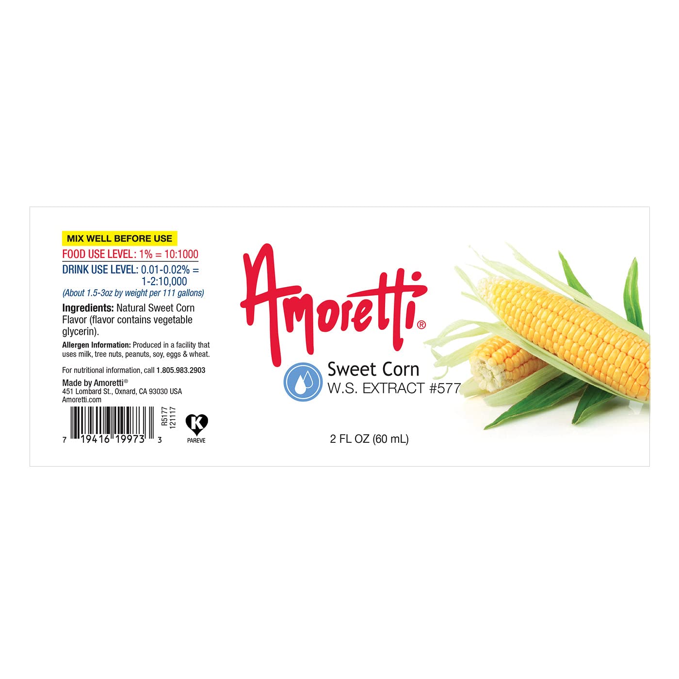 Amoretti Sweet Corn Extract Water Soluble 2 oz Highly Concentrated