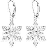 Snowflake Earrings for Women Sterling Silver Christmas Snowflake Earrings Dangle Drop Winter Holiday Jewelry Leverback Christmas Gifts