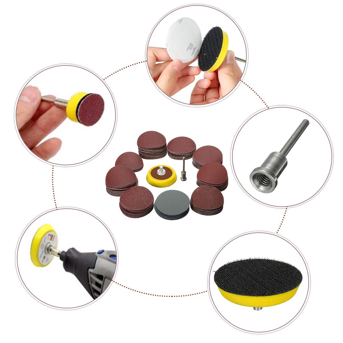 SAFETYON 102pcs Sandpaper Set with Backing Pad 1 Inch, Sandpaper 80 - 5000g, Sanding with Sanding Pad and Shaft