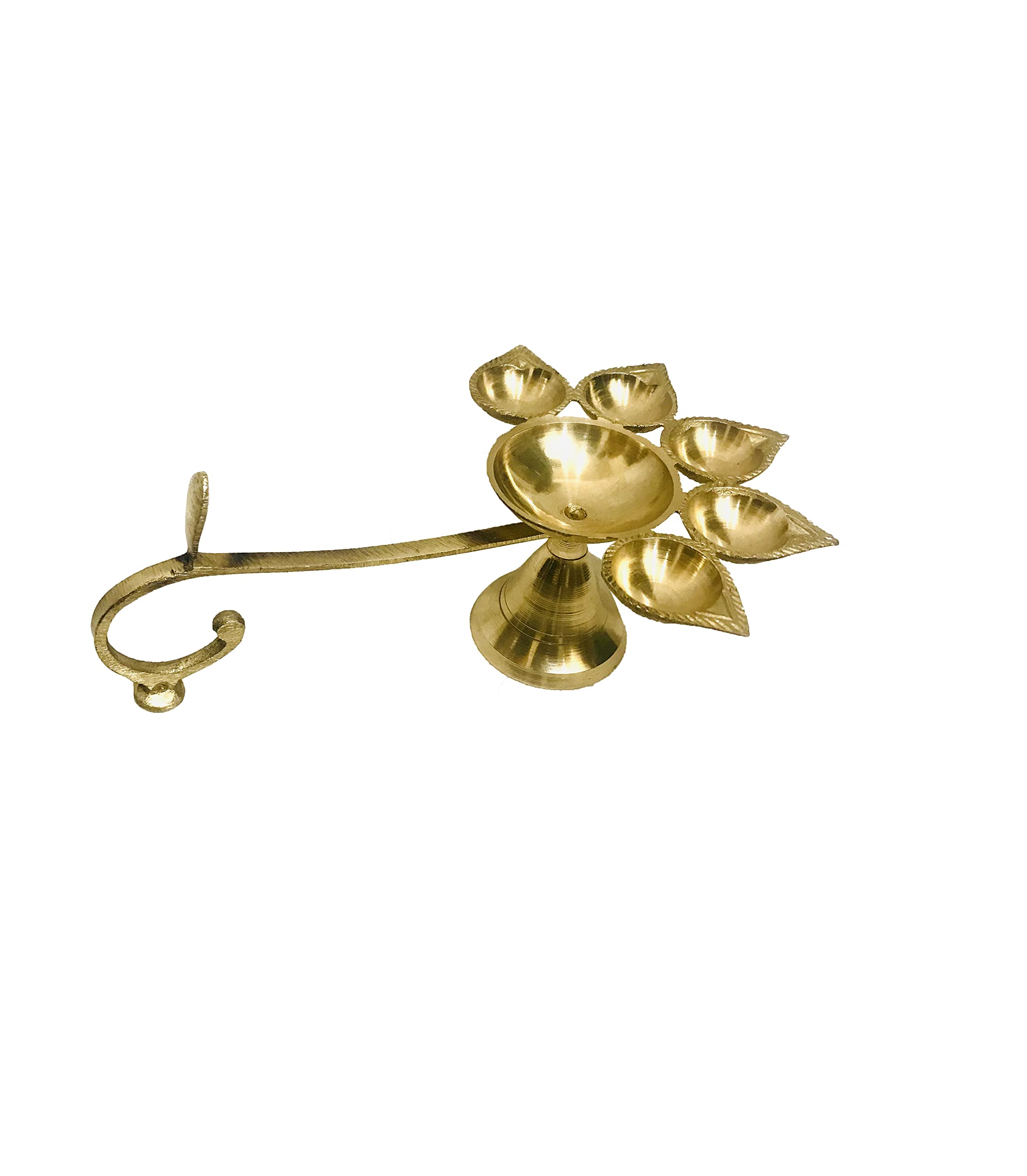 Gavya International Panch Diya Brass Jyot Diya Brass Aarti Deepam Navaratri Diya Navratri Pooja Jyot Deepak Pooja Dia Brass Diwali Diya Gift Items Size- 8 inch with Handle