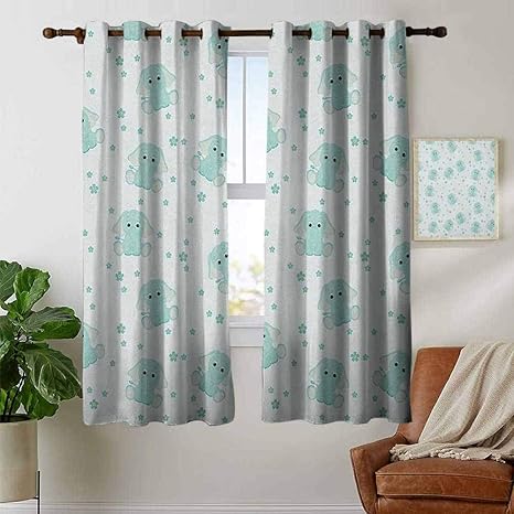 Window Curtains Elephant Nursery Young Aged Elephants In Spring