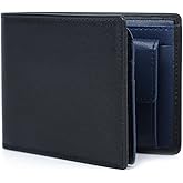 OFAMOUS Men's Leather Wallet with Coin Pocket Flip Up ID Window RFID Blocking Slim Bifold Credit Card Front Pocket Wallet (Blue)