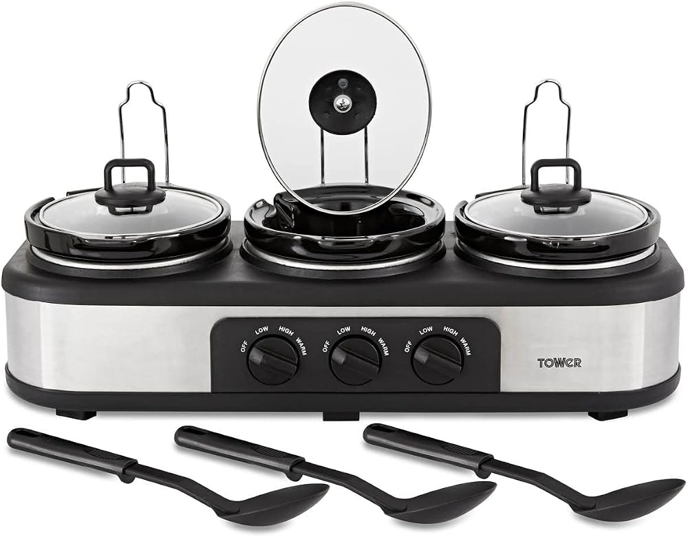 Tower T16015 Three Pot Slow Cooker with Independent Controls 4.5L Stainless