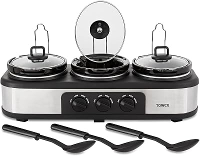 Tower T16015 Three Pot Slow Cooker with Independent Controls 4.5L Stainless