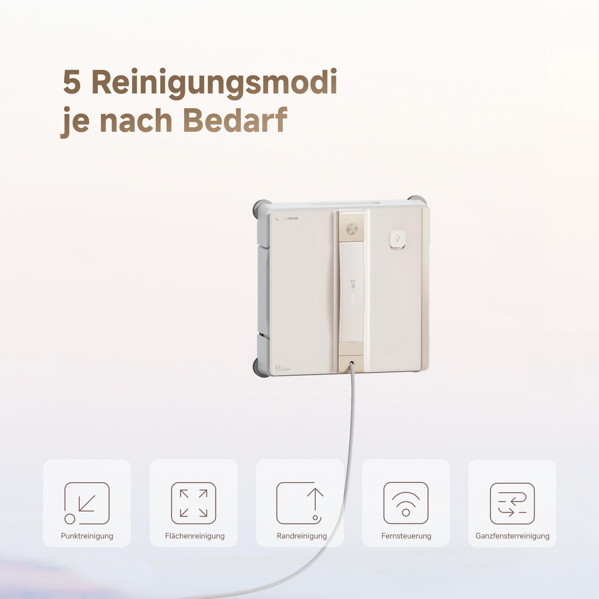 dreame C1 Fensterputzroboter, 5.500 Pa Saugkraft, zuverlässiges Sicherheitskonzept, CornerClean-Technologie, gründliche Nassreinigung, Dual-Spray-Technologie, intelligente Planung des Reinigungswegs 6