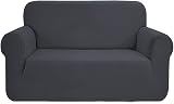 SAMSTEX 2 Seater Sofa Cover Stretch Jacquard Grey 1-Piece Slipcover