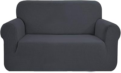 SAMSTEX 2 Seater Sofa Cover Stretch Jacquard Grey 1-Piece Slipcover