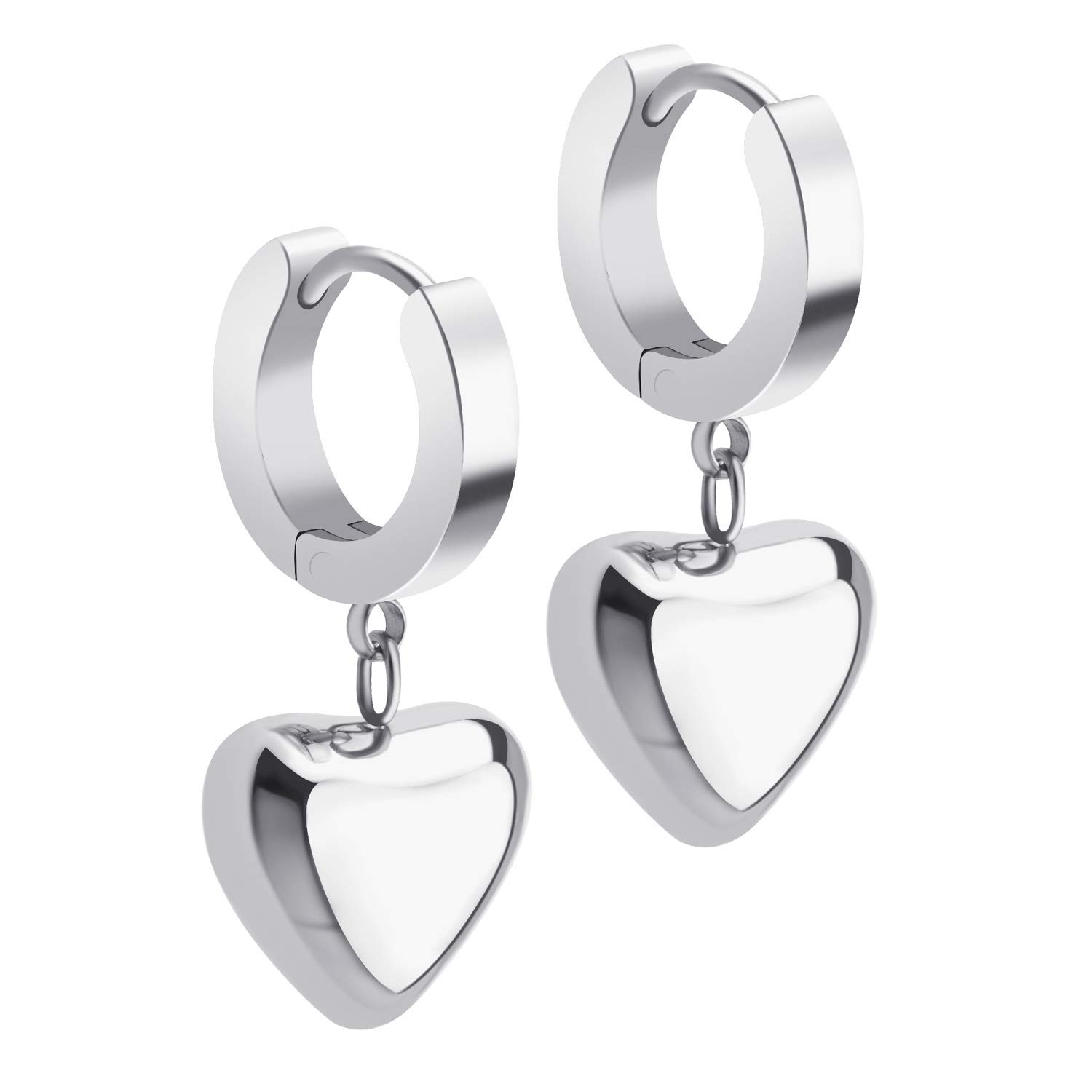 555Jewelry Stainless Steel Cute Dangle Drop Heart Hoop Earrings for Women, Hoop Earrings Heart, Heart Earrings Dangle, Hoop Dangle Earrings For Ladies, Silver