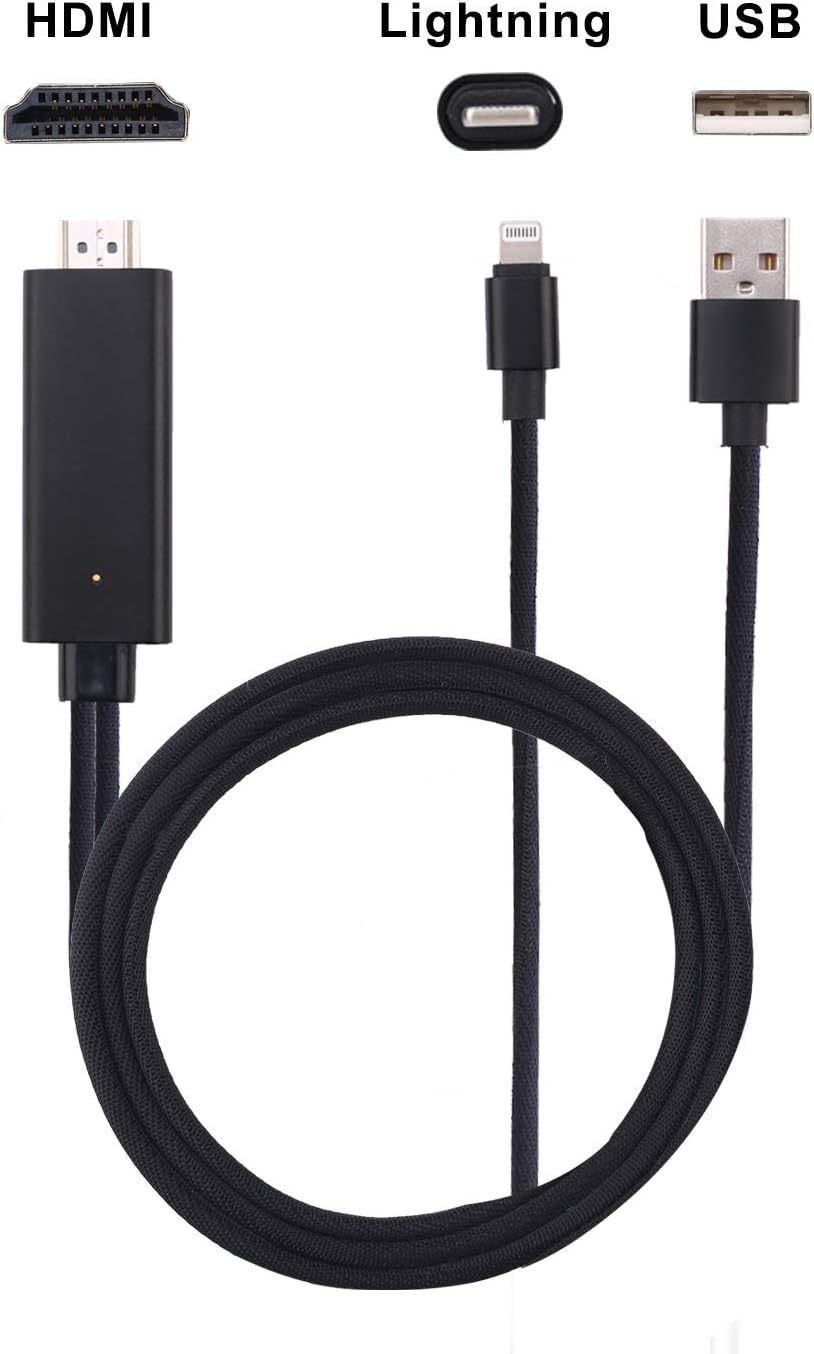 Lighting HDMI Cable Adapter Phone HDMI Cable 6.6ft /2m Cable, High Speed HDMI Digital AV Adapter 1080P HDTV Cord for Phone Pad
