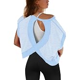 SENSERISE Womens Open Back Workout Tops Backless Short Sleeve Athletic Shirt Running Crop Top Gym Yoga Tee