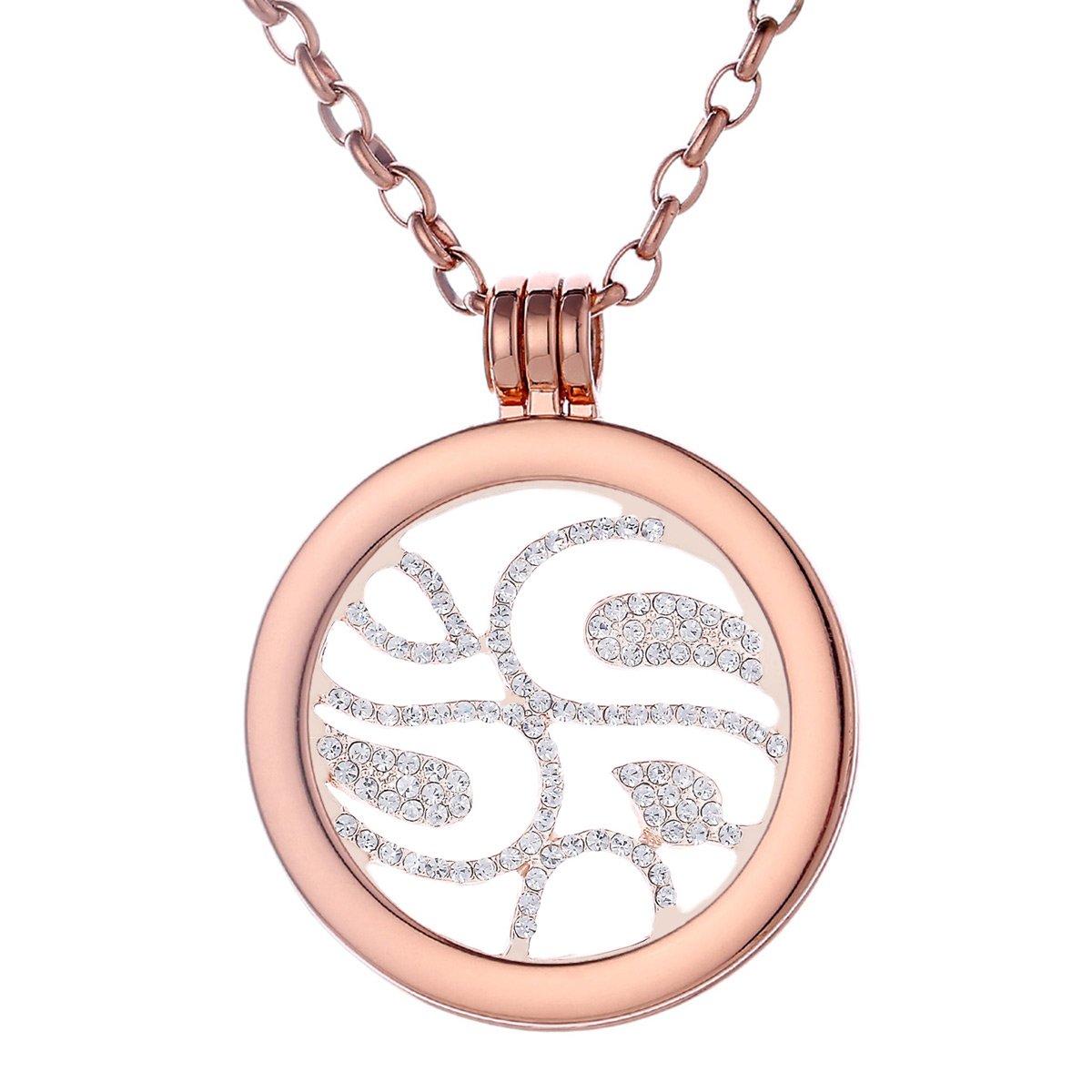 Morella Women Necklace 70 cm 27.5" Rose Golden Stainless Steel with Coin 33 mm 1,3" in a Velvet Jewelry Bag