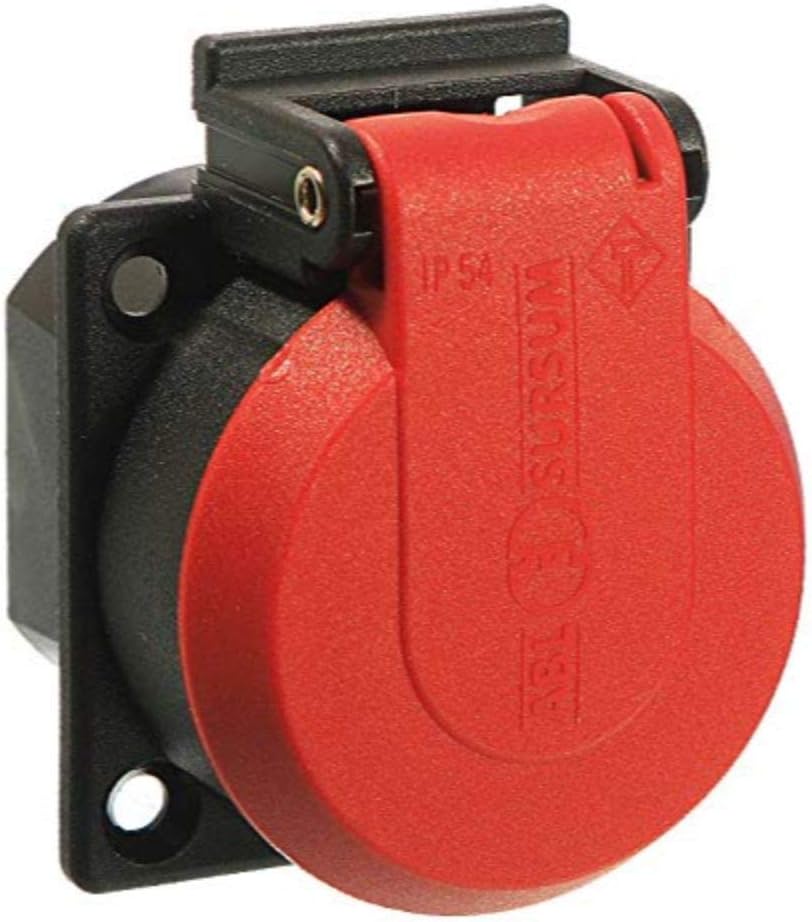 as - Schwabe 45080 230 V Built-In Socket with Hinged Lid IP 54 Red/Black, 6 cm