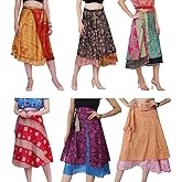 Wevez Pack of 3 Pcs Original Two Layer Printed Wrap Around Skirts (Medium Length Plus Size)