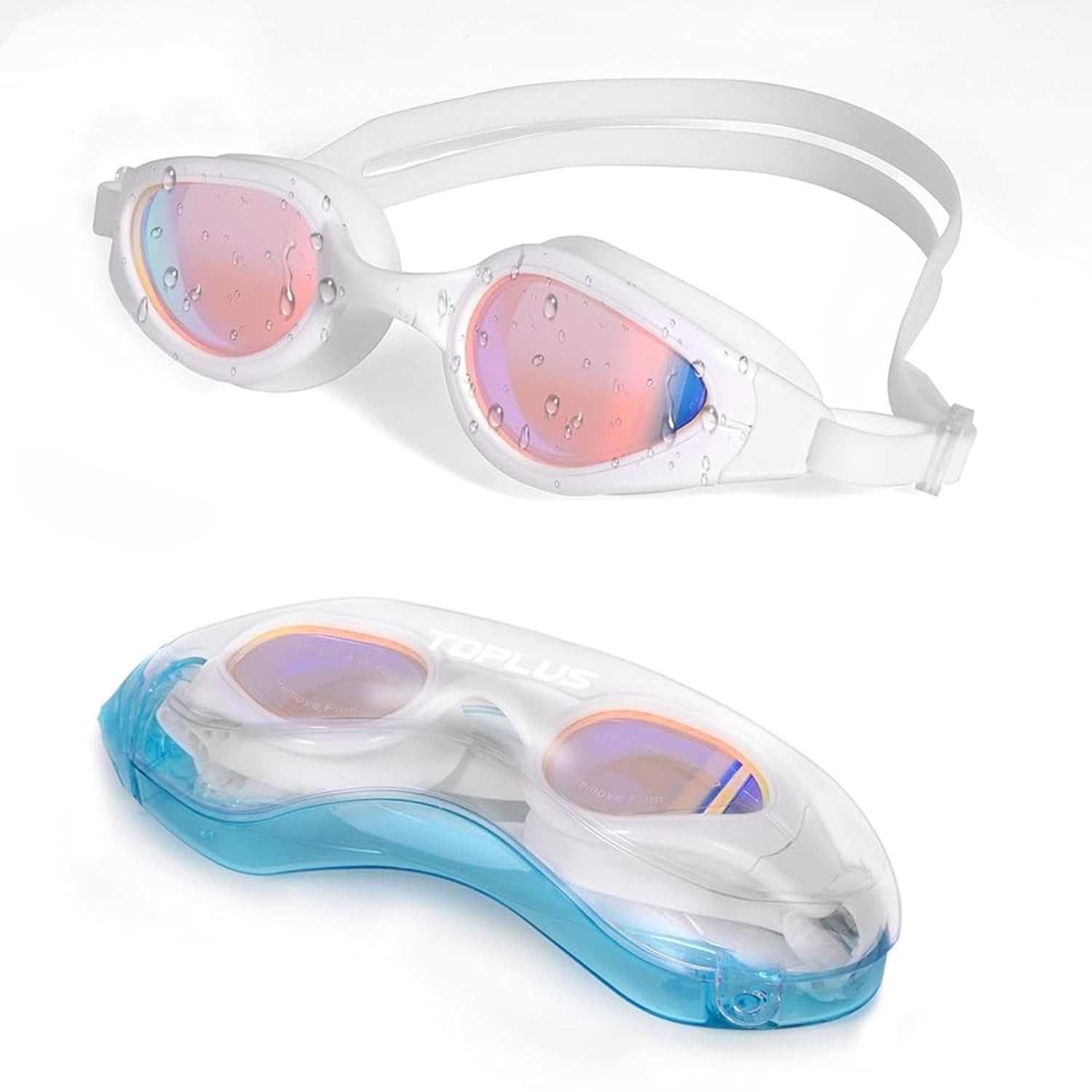 TOPLUS Swimming Goggles, No Leaking Anti Fog UV Protection Swim Goggles Soft Silicone Nose Bridge for Men, Women, Junior, Kids (Pure white)