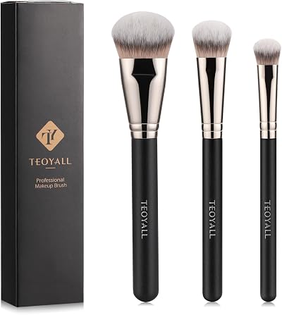 TEOYALL Flat Angled Brushes - Foundation, Concealer, Bronzer Set (3 Sizes)