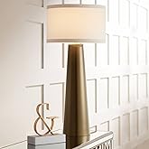 Possini Euro Design Karen Modern Table Lamp 36" Tall Dark Gold Tapered Glass Column Off White Fabric Drum Shade Decor for Liv
