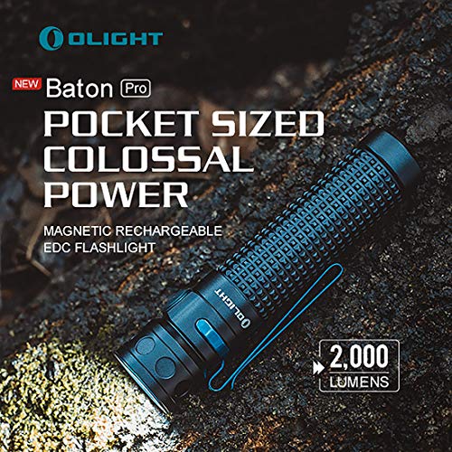 Olight Baton Pro 2000 Lumens High Performance Cool White LED 18650 Magnetic Rechargeable Side Switch LED Flashlight,with SKYBEN Battery Case