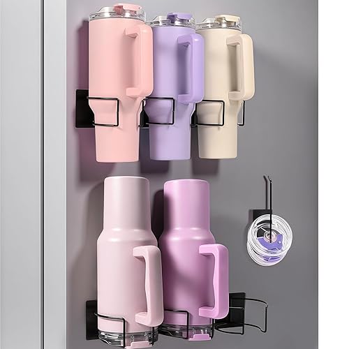 Magnetic Water Tumbler Holder for Refrigerator 2Pack, Water Bottle Organizer for 40 oz Cup with Handle, Tumbler Lid Organizer for Stanley Cup Accessories, Kitchen Cup Storage Rack