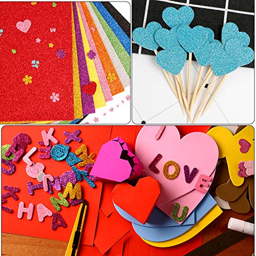 3 otters Glitter Foam Sheet Sparkles Self Adhesive Sticky, 11.8 x 7.8 inches Adhesive Foam Sheets Decorative Craft Paper for DIY Craft Activities, 15 Assorted Colors