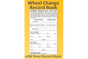 Wheel Removal Record Book - 106 Sheet Card Tag Change Re-Torque Warning Notice Records