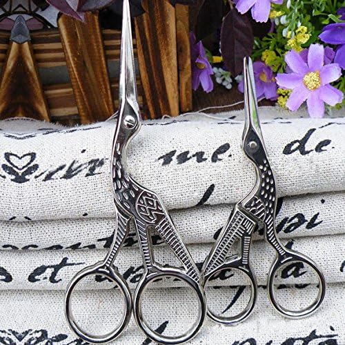 Tuoba 2Pcs High Quality (Silver) Vintage Scissors Heron Shaped Tailor's Scissors For Fabric Sewing Accessories (Big & Small)
