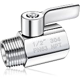Shower Head Shut Off Valve 304 Stainless Steel Mini Ball Valve(1/2" Female X Male) NPT Thread Water Flow Control Valve Regulator
