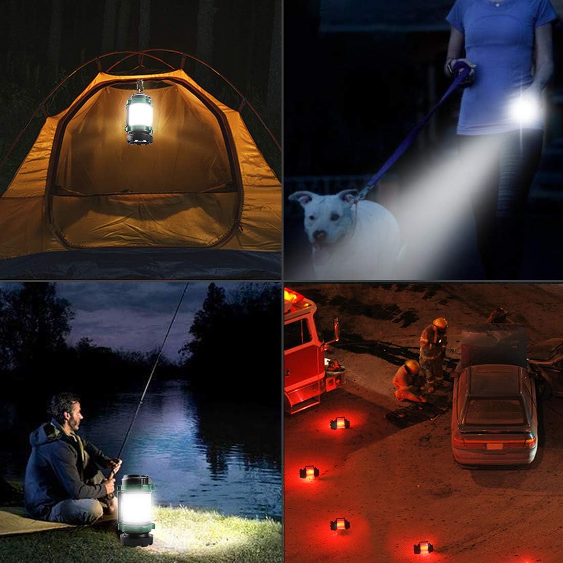 JAMIEWIN 3 in 1 Led Camping Lantern Rechargeable, Lantern Flashlight with 6 Modes, 4000mAh Power Bank Waterproof Camping Lights Torch for Hiking Exploration Hurricane Emergency Outdoor Indoor - - 