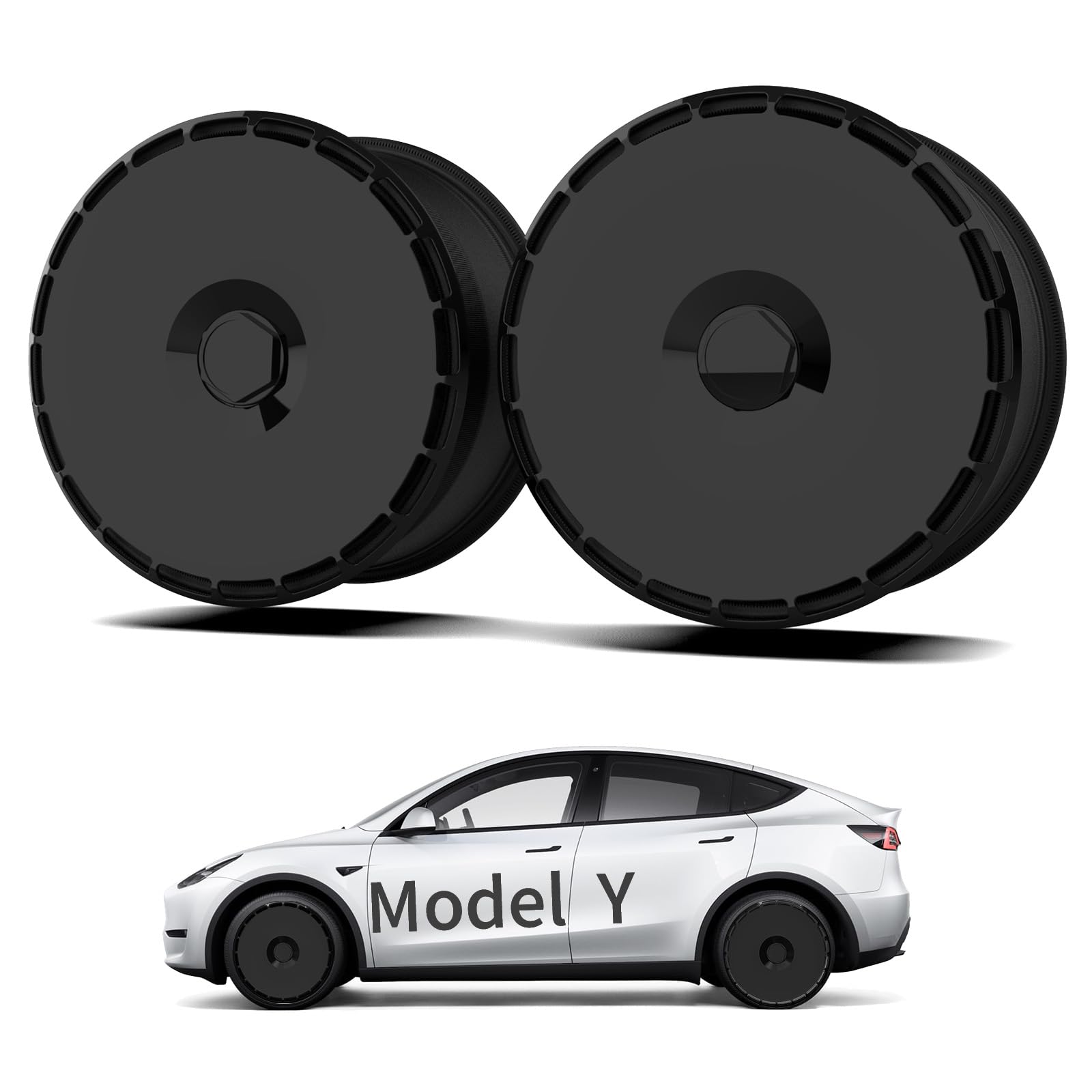 Photo 1 of SinAlpha (4-Pack) Wheel Covers for Tesla Model Y, Full Coverage Rim Protector, Snap-On Hubcaps for Scratch Resistance, Fits 2021-2024 (Pure Black, 19 inch)