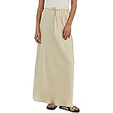Meladyan Woman Drawstring High Elastic Waist Maxi Long Skirt A Line Flare Solid Slim Fitted Going Out Casual Midi Skirts