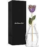 Forever Rose Hand-Dipped in 24K Gold, Amethyst-Inspired February Birthstone with Sparkles, Real Rose in Phantom Vase and Bloom Box – Perfect Ready to Gift for February Birthday or Any Occasion