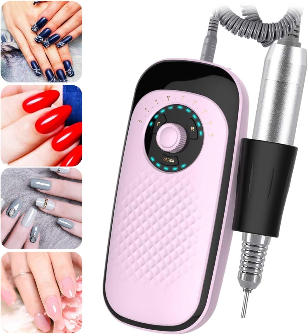 Wodesid Portable Electric Nail Drill Machine Professional Rechargeable E File Grinder Tool for Acrylic Nails Manicure/Pedicure, Polishing, Cuticle - Salon or Home Use (35000RPM Nail Drill)