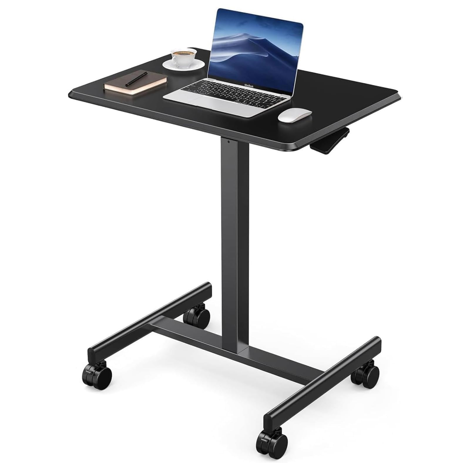 DUMOS Small Standing Desk Mobile Portable Rolling Laptop PC Table on Wheels Adjustable Height Computer Workstation for Home Office, 19 Inch, Black Image