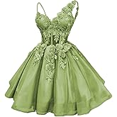 Ftupza Short Homecoming Dress for Teens 3D Floral DAMA Dresses for Quinceanera Lace Appliques Tulle Beaded Party Gown