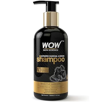 WOW Skin Science Charcoal & Keratin Shampoo - No Sulphates, Parabens, Silicones, Salt & Color (300mL)