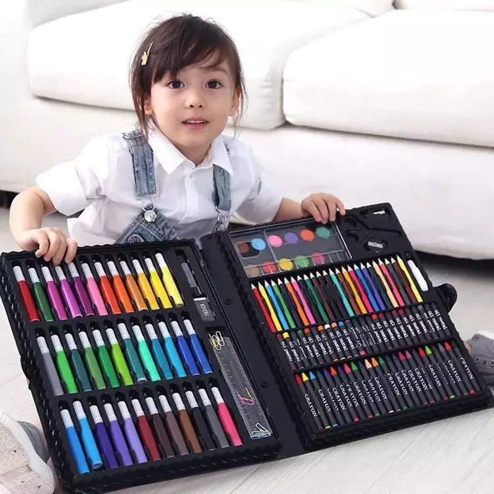Alan 150 Piece Colouring Pencils Art Set Drawing Painting with Watercolour Crayons Marker Pens Colour Pencils for Children Artist Beginner (Pink)