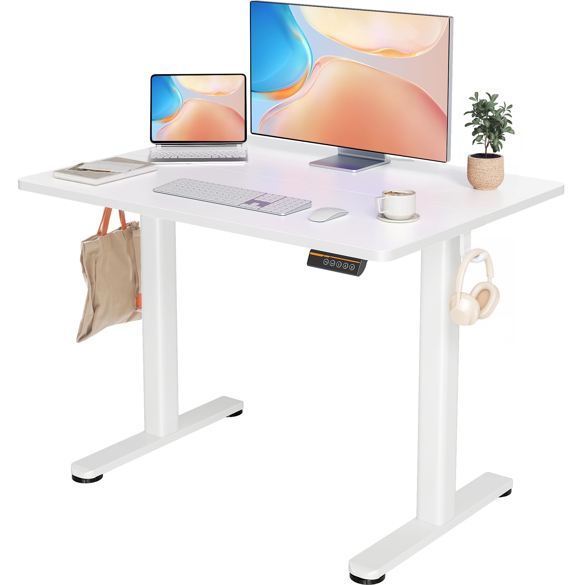 Photo 1 of ** DAMAGE MINOR / INCLUDED HARDWARE** YDN Electric Standing Desk Adjustable Height, 40 x 24 Inches Stand up Desk with Cable Management, Home Office Desks with Splice Board & White Frame, White Top