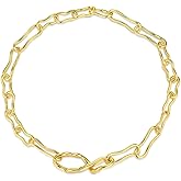 18K Gold Plated Large Stackable Adjustable Curved Irregular Infinity Forever Chain Necklace For Women by SNGIA, Chunky Dramatic Cuban Link Paperclip Chain Toggle Clasp Layered Trendy Charm Statement Jewelry Gifts, Bohemian Vintage Handmade Unique Cute Thin Skinny Summer Beach Fashion Nickle Free Rhinestone Accessories