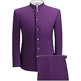 Waryumiller Chinese Tunic Suit for Men Stand Collar Slim Fit 2 Piece Suits