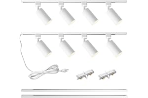 LRAEMXG Plug in Track Lighting with Power Cord, 8-Light GU10 Track Lighting Kit with 6.6FT H Type Track Lighting Rails, Modern Kitchen LED Track Lighting Fixtures Ceiling Spot Light, White (No Bulbs)