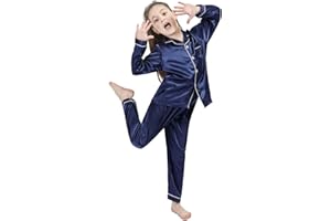 DF-deals Girls Boys Kids Silk Satin Pajamas Set Button-Down Clothes Long Sleeve Loungewear Sleepwear PJS