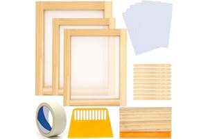 Angela&Alex 21 Pieces Screen Printing Starter Kit, 10 x 14 Inch Wood Silk Screen Printing Frame White Mesh Squeegees Inkjet Transparency Film and Mask Tape