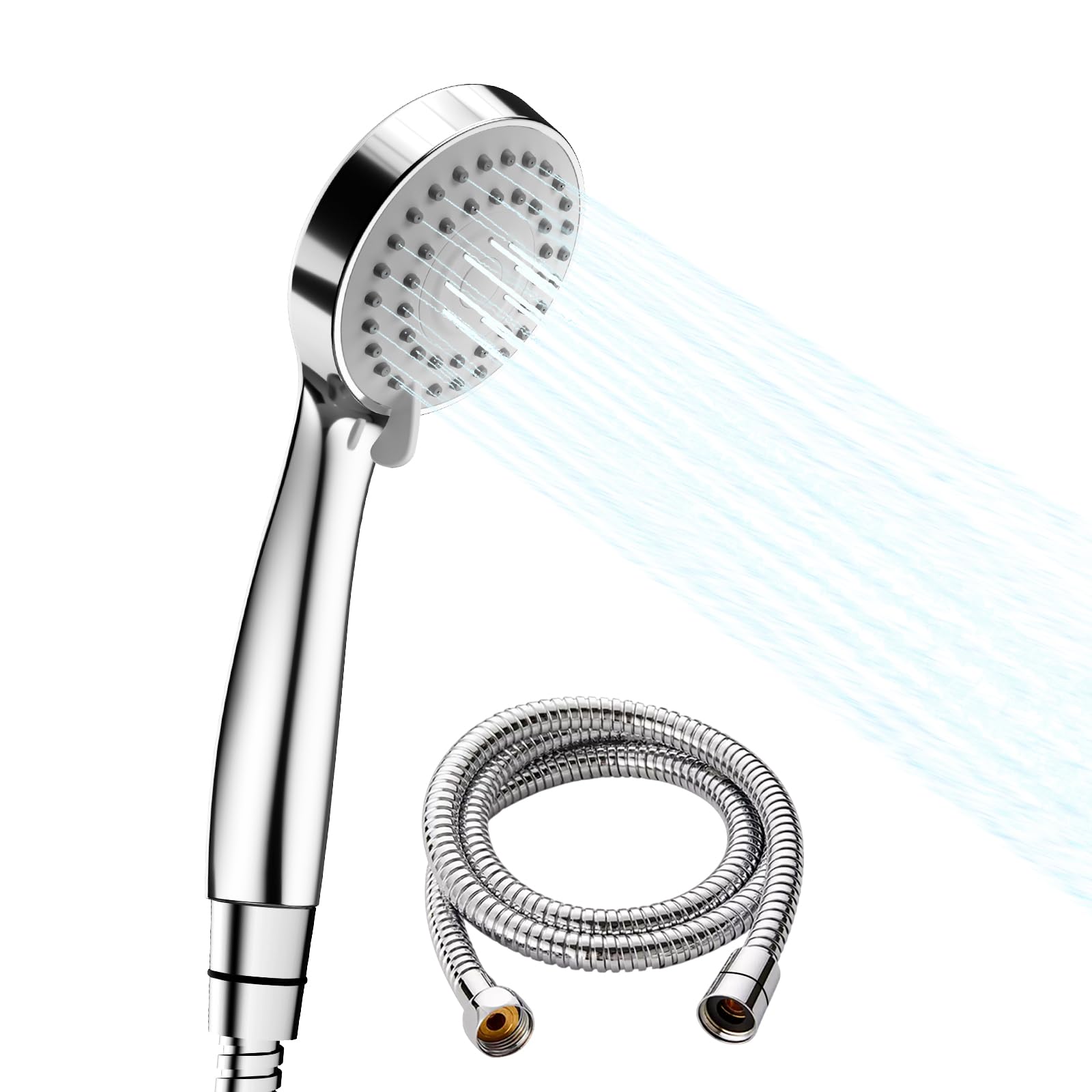 Shower Head and 1.5m Chrome Shower Hose High Pressure Shower Head with 3 Spray Modes Water Saving Bathing Turbocharged Design for Universal Handheld Showerhead for Bathroom